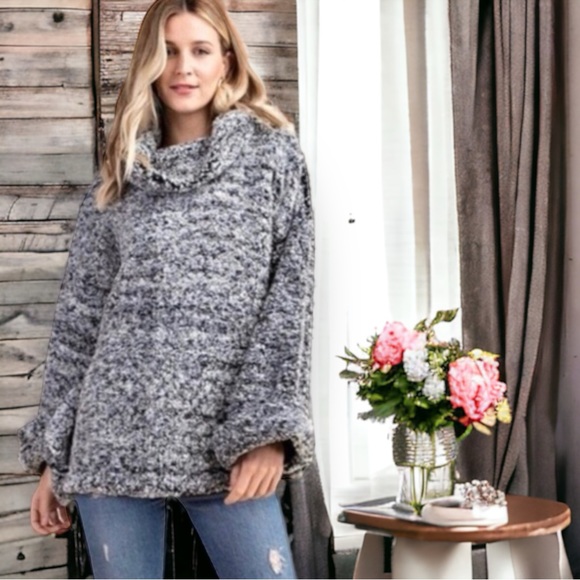 Cozy Sherpa Cowl Neck Sweatshirt - Picture 1 of 6